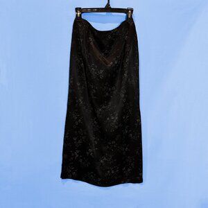 Vintage 90s Black Floral Satin Maxi Skirt